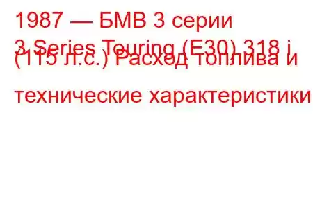 1987 — БМВ 3 серии
3 Series Touring (E30) 318 i (115 л.с.) Расход топлива и технические характеристики