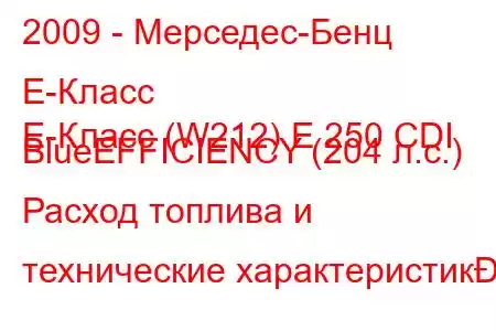 2009 - Мерседес-Бенц Е-Класс
E-Класс (W212) E 250 CDI BlueEFFICIENCY (204 л.с.) Расход топлива и технические характеристик