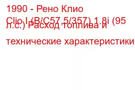 1990 - Рено Клио
Clio I (B/C57,5/357) 1.8i (95 л.с.) Расход топлива и технические характеристики