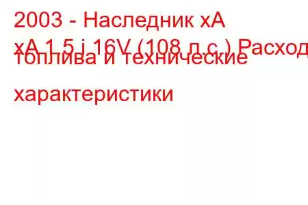 2003 - Наследник хА
xA 1.5 i 16V (108 л.с.) Расход топлива и технические характеристики