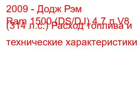 2009 - Додж Рэм
Ram 1500 (DS/DJ) 4,7 л V8 (314 л.с.) Расход топлива и технические характеристики