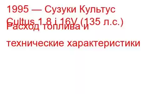 1995 — Сузуки Культус
Cultus 1.8 i 16V (135 л.с.) Расход топлива и технические характеристики