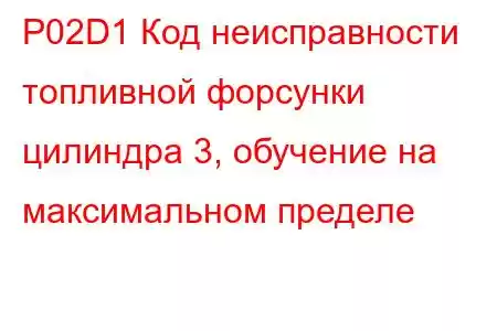 P02D1 Код неисправности топливной форсунки цилиндра 3, обучение на максимальном пределе