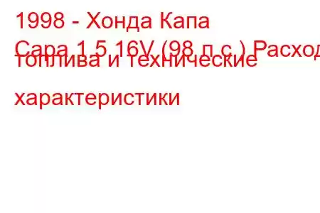 1998 - Хонда Капа
Capa 1.5 16V (98 л.с.) Расход топлива и технические характеристики