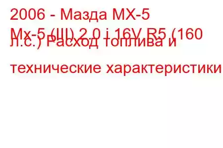 2006 - Мазда МХ-5
Mx-5 (III) 2.0 i 16V R5 (160 л.с.) Расход топлива и технические характеристики