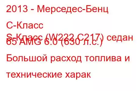 2013 - Мерседес-Бенц С-Класс
S-Класс (W222,C217) седан 65 AMG 6.0 (630 л.с.) Большой расход топлива и технические харак