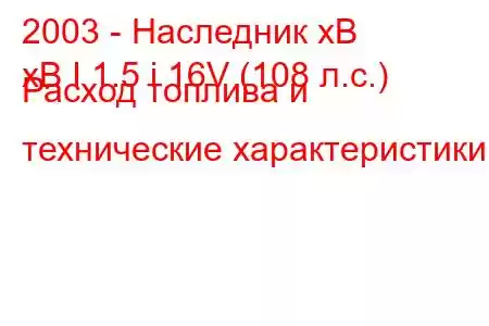 2003 - Наследник xB
xB I 1.5 i 16V (108 л.с.) Расход топлива и технические характеристики