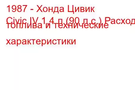 1987 - Хонда Цивик
Civic IV 1,4 л (90 л.с.) Расход топлива и технические характеристики