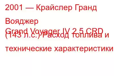 2001 — Крайслер Гранд Вояджер
Grand Voyager IV 2.5 CRD (143 л.с.) Расход топлива и технические характеристики