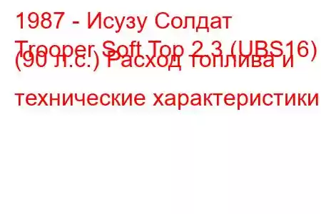 1987 - Исузу Солдат
Trooper Soft Top 2.3 (UBS16) (90 л.с.) Расход топлива и технические характеристики