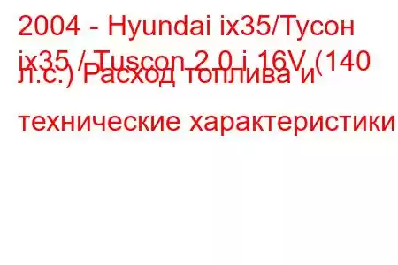 2004 - Hyundai ix35/Тусон
ix35 / Tuscon 2.0 i 16V (140 л.с.) Расход топлива и технические характеристики