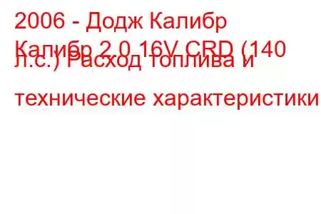 2006 - Додж Калибр
Калибр 2.0 16V CRD (140 л.с.) Расход топлива и технические характеристики