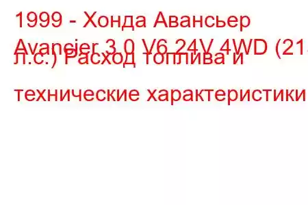 1999 - Хонда Авансьер
Avancier 3.0 V6 24V 4WD (215 л.с.) Расход топлива и технические характеристики