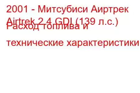 2001 - Митсубиси Аиртрек
Airtrek 2.4 GDI (139 л.с.) Расход топлива и технические характеристики