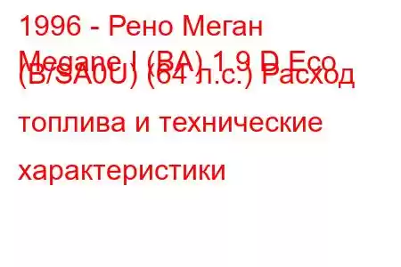 1996 - Рено Меган
Megane I (BA) 1.9 D Eco (B/SA0U) (64 л.с.) Расход топлива и технические характеристики