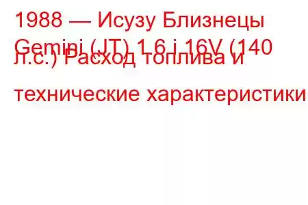 1988 — Исузу Близнецы
Gemini (JT) 1.6 i 16V (140 л.с.) Расход топлива и технические характеристики