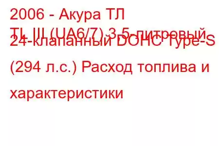 2006 - Акура ТЛ
TL III (UA6/7) 3,5-литровый 24-клапанный DOHC Type-S (294 л.с.) Расход топлива и характеристики