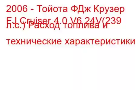 2006 - Тойота ФДж Крузер
FJ Cruiser 4.0 V6 24V(239 л.с.) Расход топлива и технические характеристики