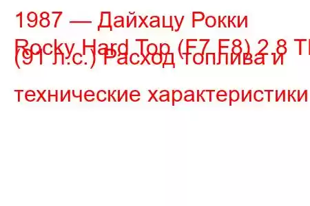 1987 — Дайхацу Рокки
Rocky Hard Top (F7,F8) 2.8 TD (91 л.с.) Расход топлива и технические характеристики