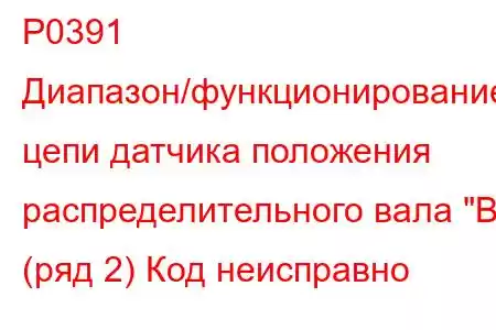 P0391 Диапазон/функционирование цепи датчика положения распределительного вала 