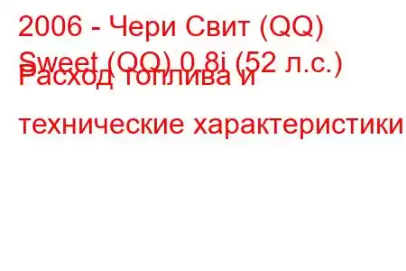 2006 - Чери Свит (QQ)
Sweet (QQ) 0.8i (52 л.с.) Расход топлива и технические характеристики