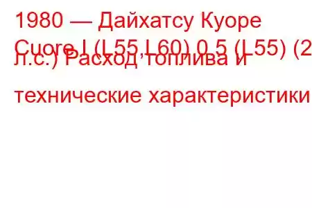 1980 — Дайхатсу Куоре
Cuore I (L55,L60) 0.5 (L55) (27 л.с.) Расход топлива и технические характеристики