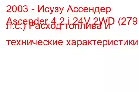 2003 - Исузу Ассендер
Ascender 4.2 i 24V 2WD (279 л.с.) Расход топлива и технические характеристики