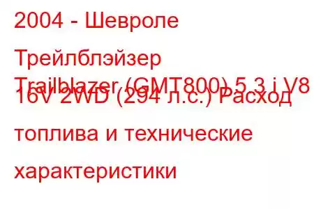 2004 - Шевроле Трейлблэйзер
Trailblazer (GMT800) 5.3 i V8 16V 2WD (294 л.с.) Расход топлива и технические характеристики