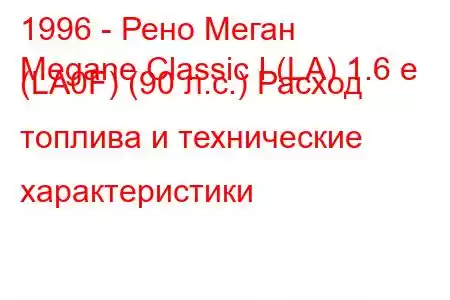 1996 - Рено Меган
Megane Classic I (LA) 1.6 e (LA0F) (90 л.с.) Расход топлива и технические характеристики