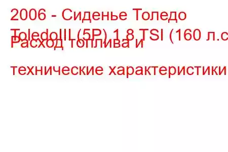 2006 - Сиденье Толедо
ToledoIII (5P) 1.8 TSI (160 л.с.) Расход топлива и технические характеристики