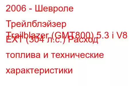 2006 - Шевроле Трейлблэйзер
Trailblazer (GMT800) 5.3 i V8 EXT (304 л.с.) Расход топлива и технические характеристики