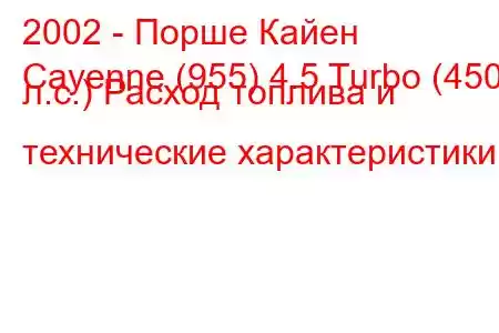 2002 - Порше Кайен
Cayenne (955) 4.5 Turbo (450 л.с.) Расход топлива и технические характеристики