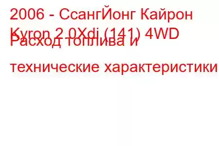 2006 - СсангЙонг Кайрон
Kyron 2.0Xdi (141) 4WD Расход топлива и технические характеристики