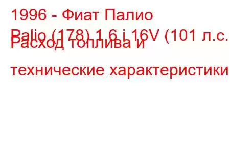 1996 - Фиат Палио
Palio (178) 1.6 i 16V (101 л.с.) Расход топлива и технические характеристики