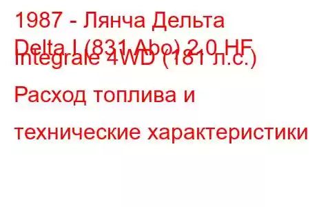 1987 - Лянча Дельта
Delta I (831 Abo) 2.0 HF Integrale 4WD (181 л.с.) Расход топлива и технические характеристики