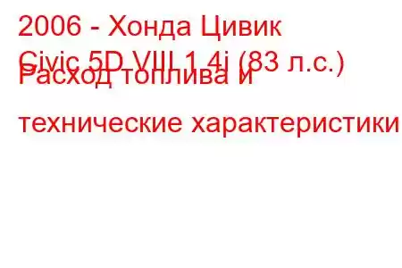 2006 - Хонда Цивик
Civic 5D VIII 1.4i (83 л.с.) Расход топлива и технические характеристики