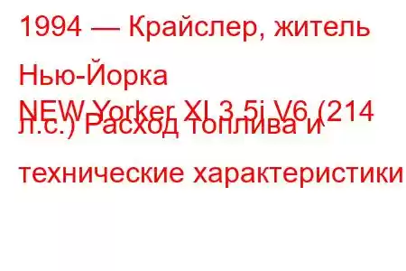 1994 — Крайслер, житель Нью-Йорка
NEW Yorker XI 3.5i V6 (214 л.с.) Расход топлива и технические характеристики