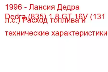 1996 - Лансия Дедра
Dedra (835) 1.8 GT 16V (131 л.с.) Расход топлива и технические характеристики