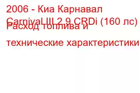 2006 - Киа Карнавал
Carnival III 2.9 CRDi (160 лс) Расход топлива и технические характеристики