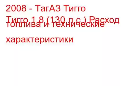 2008 - ТагАЗ Тигго
Тигго 1.8 (130 л.с.) Расход топлива и технические характеристики