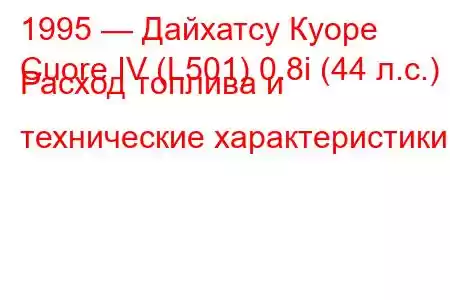 1995 — Дайхатсу Куоре
Cuore IV (L501) 0.8i (44 л.с.) Расход топлива и технические характеристики