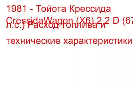 1981 - Тойота Крессида
CressidaWagon (X6) 2.2 D (67 л.с.) Расход топлива и технические характеристики