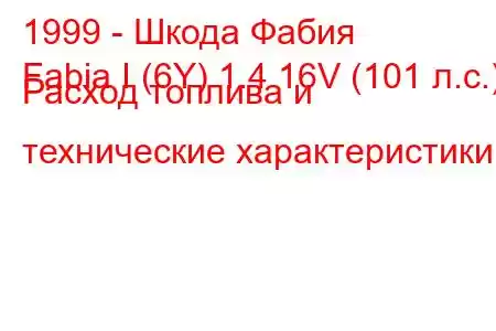 1999 - Шкода Фабия
Fabia I (6Y) 1.4 16V (101 л.с.) Расход топлива и технические характеристики