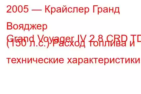 2005 — Крайслер Гранд Вояджер
Grand Voyager IV 2.8 CRD TD (150 л.с.) Расход топлива и технические характеристики