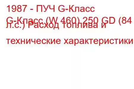 1987 - ПУЧ G-Класс
G-Класс (W 460) 250 GD (84 л.с.) Расход топлива и технические характеристики