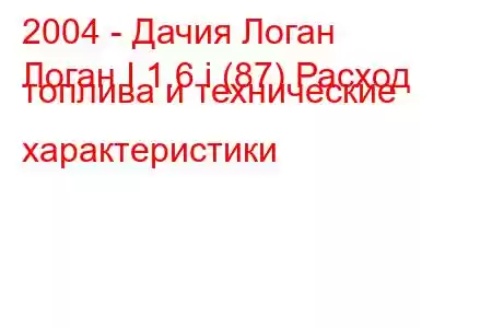 2004 - Дачия Логан
Логан I 1.6 i (87) Расход топлива и технические характеристики