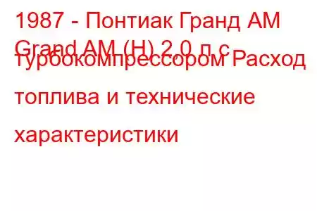 1987 - Понтиак Гранд АМ
Grand AM (H) 2,0 л с турбокомпрессором Расход топлива и технические характеристики