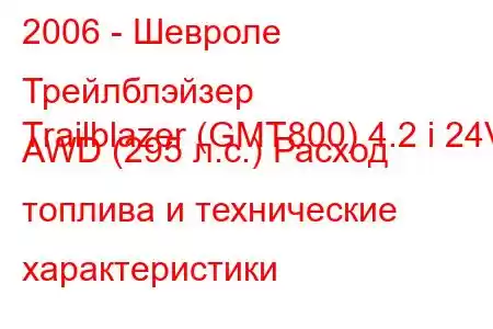 2006 - Шевроле Трейлблэйзер
Trailblazer (GMT800) 4.2 i 24V AWD (295 л.с.) Расход топлива и технические характеристики