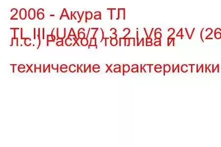 2006 - Акура ТЛ
TL III (UA6/7) 3.2 i V6 24V (261 л.с.) Расход топлива и технические характеристики