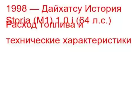 1998 — Дайхатсу История
Storia (M1) 1.0 i (64 л.с.) Расход топлива и технические характеристики